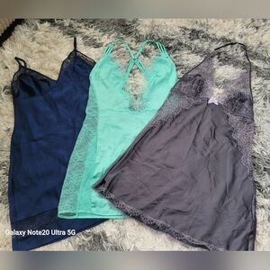 Victoria's Secret Satin and Lace Chemise Trio - Navy, Mint, Charcoal